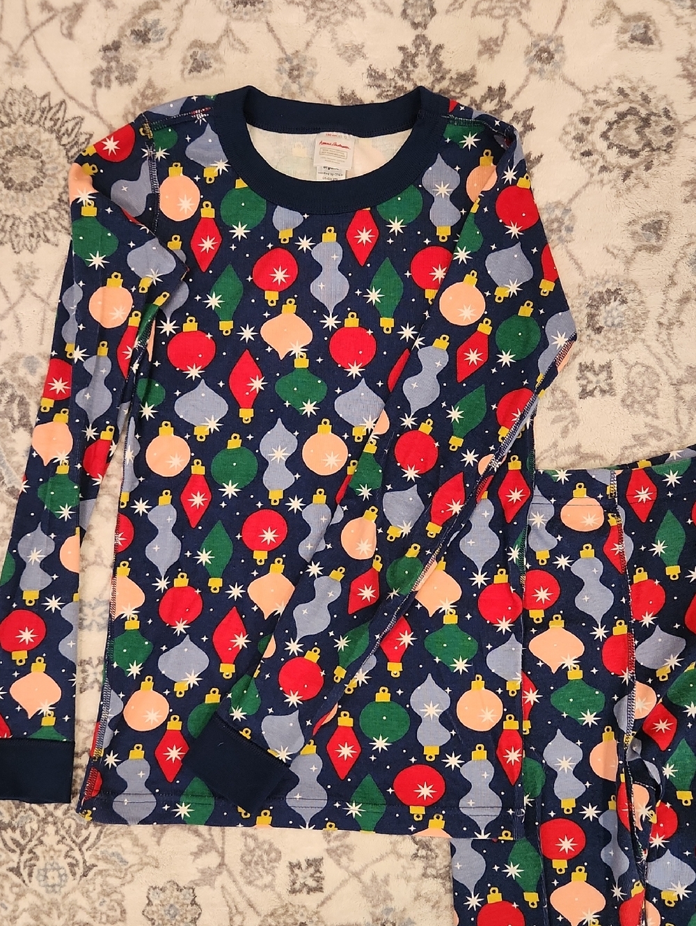 Hanna Andersson Navy Holiday Ornament Kids Pajama Set Sz 12